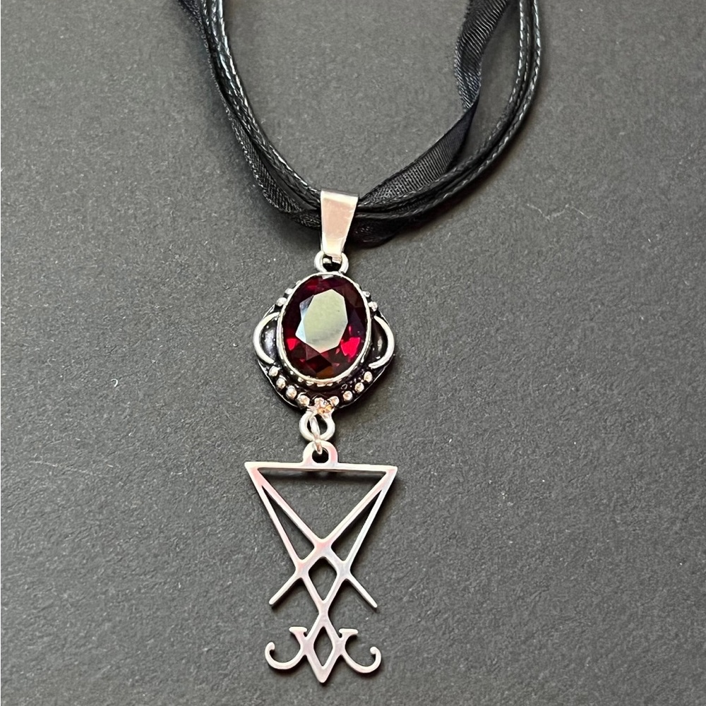Lucifer Sigil garnet necklace, supernatural satanic jewelry, Morningstar pendant
